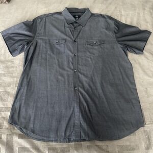 Calvin Klein Shirt Mens XL Gray Short Sleeve Button Up Dual Chest Pockets Cotton